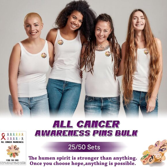 Cancer Awareness Pins Bulk Set 25/50 All Cancer Types Support Ribbon Buttons - Picture 6 of 6